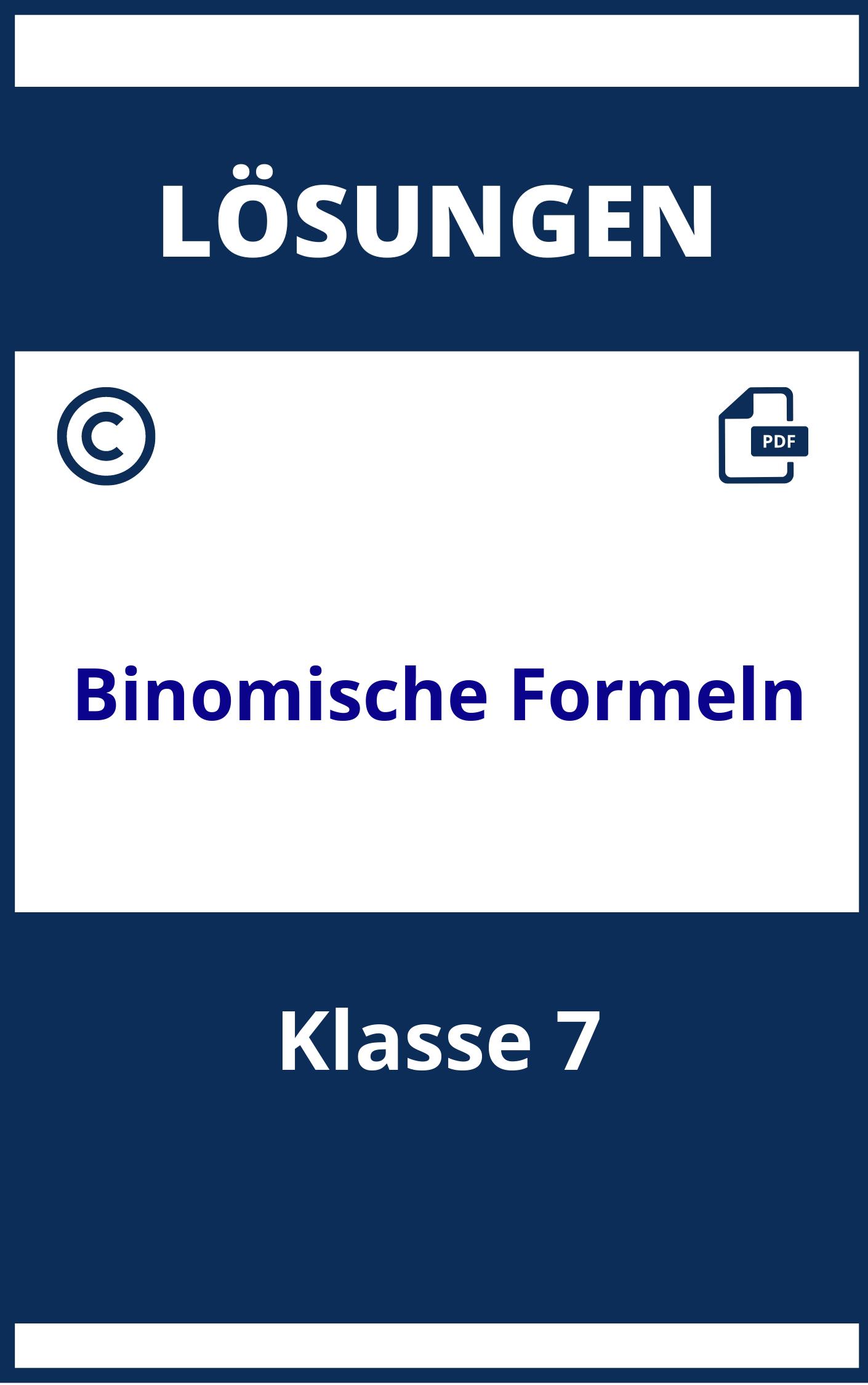 Binomische Formeln Aufgaben Mit Lösungen Klasse 7